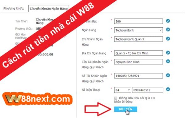 Cách rút tiền nhà cái W88 nhanh lẹ