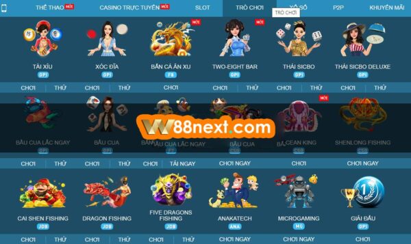 Nhà cái W88 có nhiều game cá cược hấp dẫn