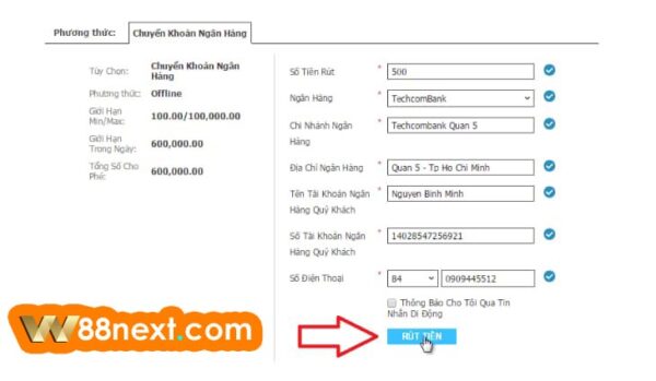 Rút tiền W88 về ngân hàng